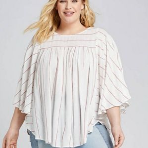Plus size/Striped Flutter-Sleeve top
